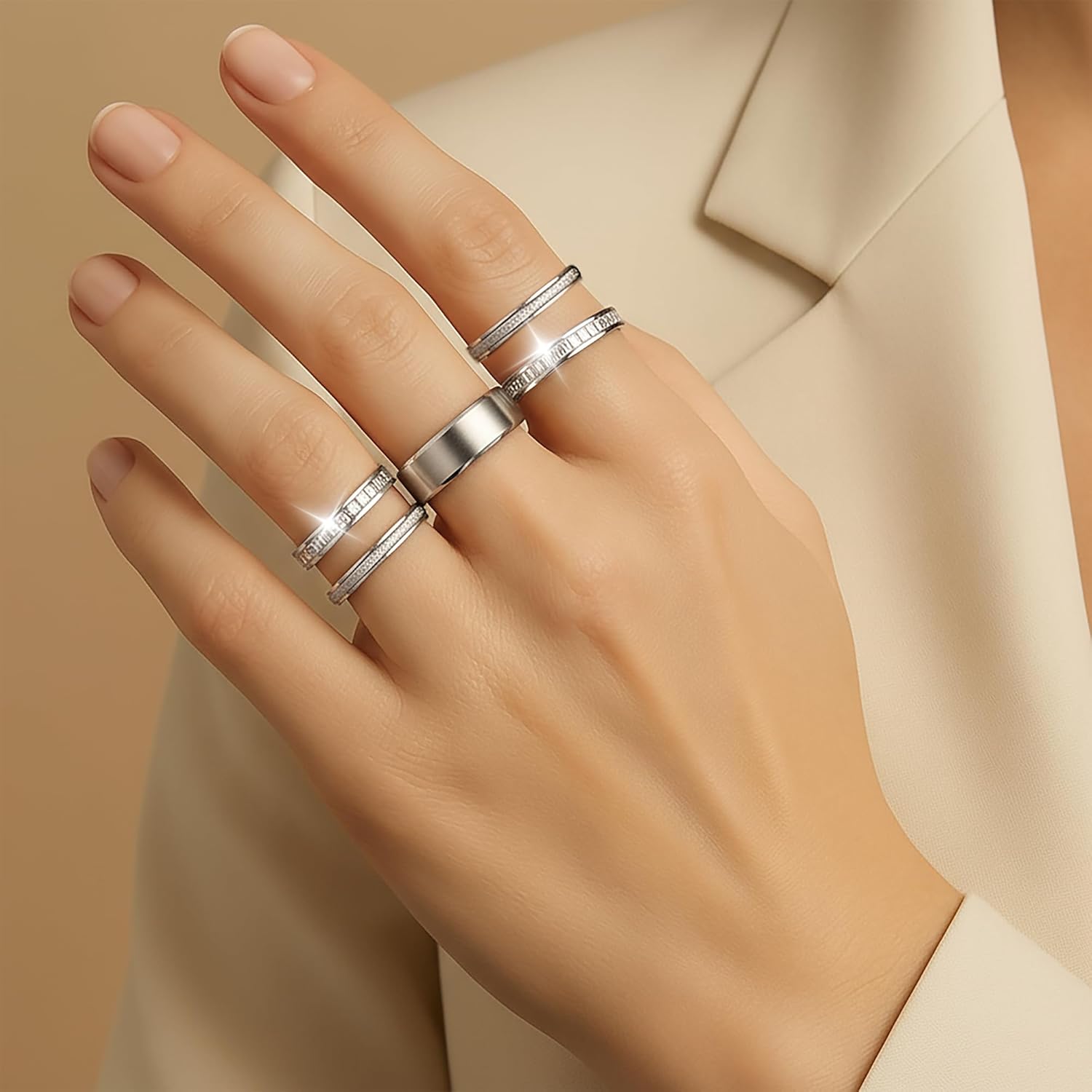 4 Pack 14K Gold Plated Stackable Rings for Oura Ring Gen 4/Oura Ring Gen 3, Cubic Zirconia Simulated Diamond Bling Stacking Bands for Women, Smart Rings Accessories - Image 5