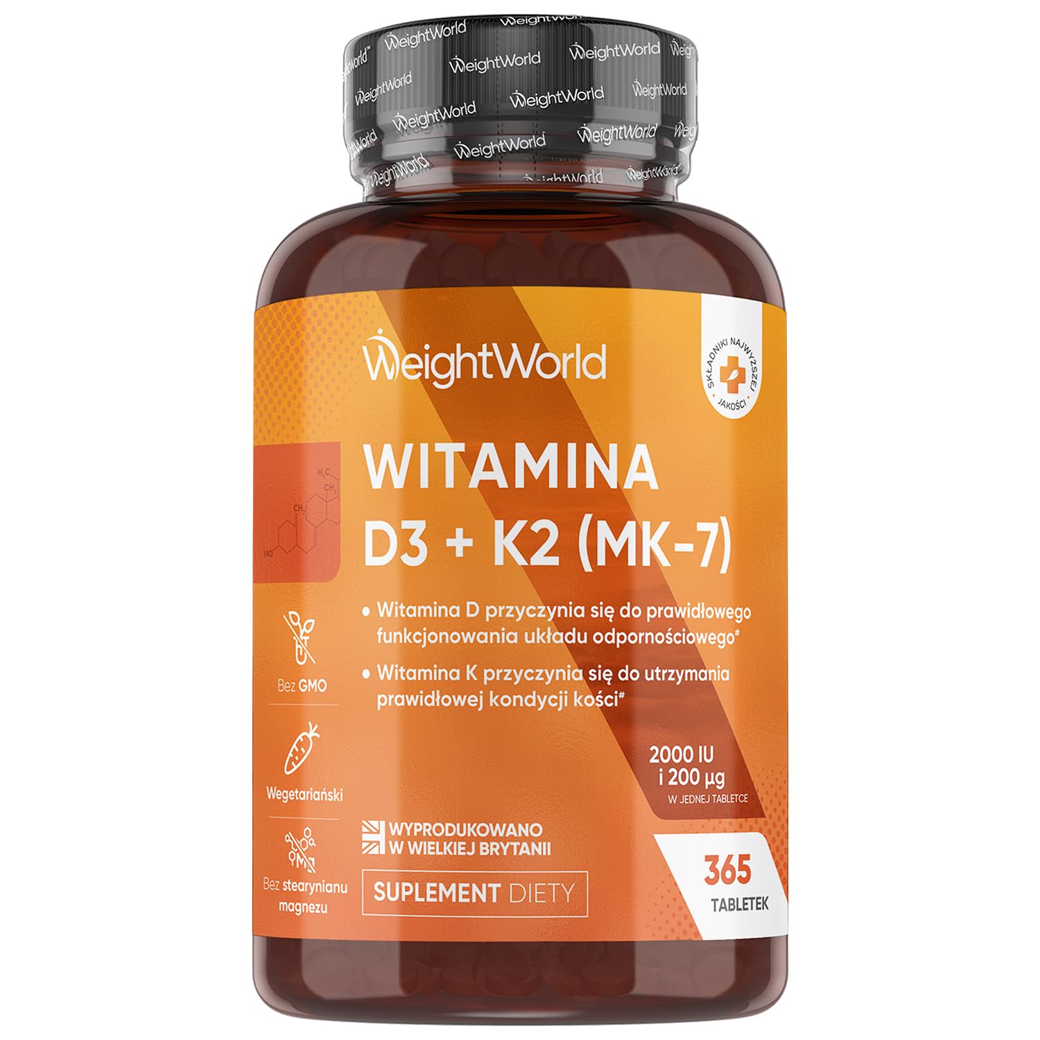 Witamina D3 i K2 2000 IU + 200 µg – 365 wegetariańskich tabletek witaminy D i MK7, produkt bez GMO – Witamina D przyczynia się do utrzymania prawidłowego stanu kości (EFSA)