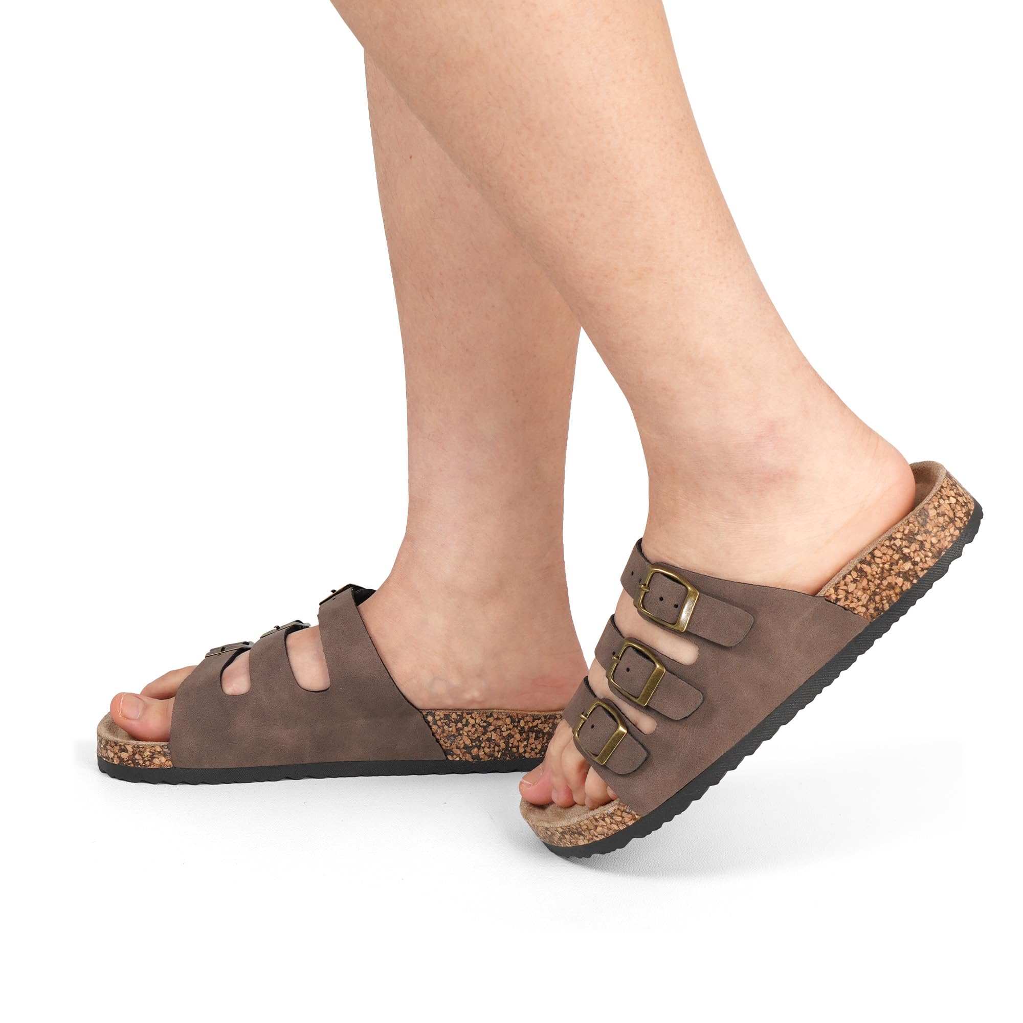 JOMIX Sandalias Mujer Zuecos de Verano Zapatos de Verano Zapatillas Planos con 3 Tiras de Hebillas Ajustables y Plantilla de Ante Sintético