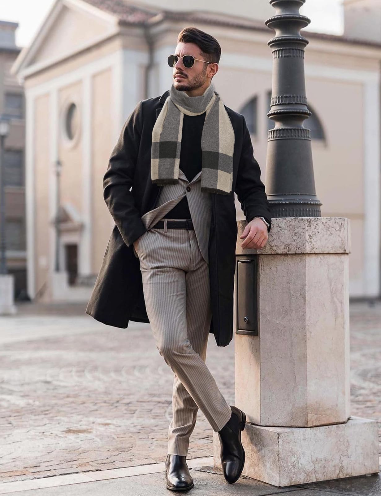 PASUDA Sciarpa Uomo Inverno, Sciarpa Calda di Llaid di Autunno e Invernale Sciarpa Elegante Classica da Uomo Sciarpe Termica e Morbido Foulard d'Affari Casual Lungo Stola