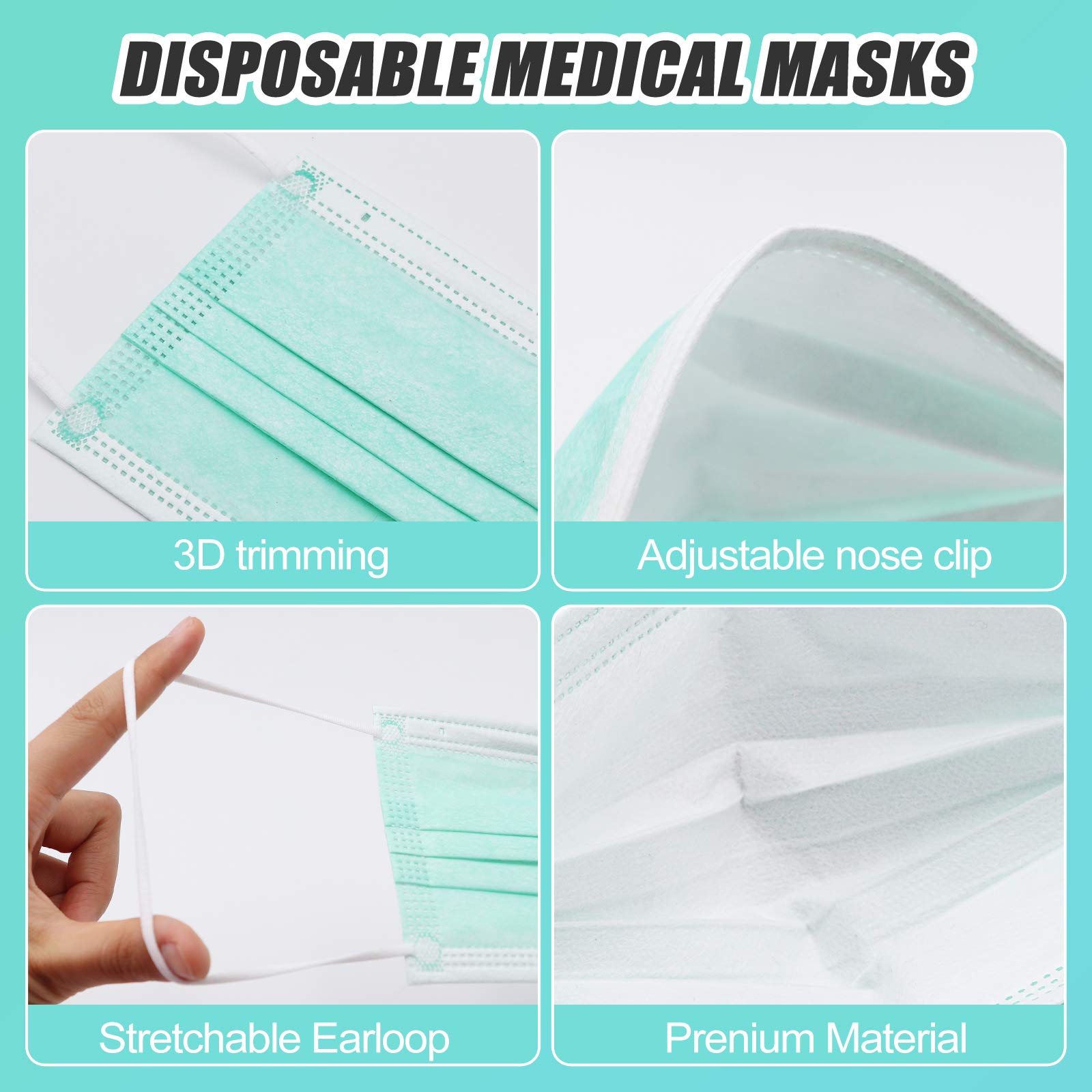Medical 50 Pcs Disposable Face Mask 3 Layer Protective Masks Green