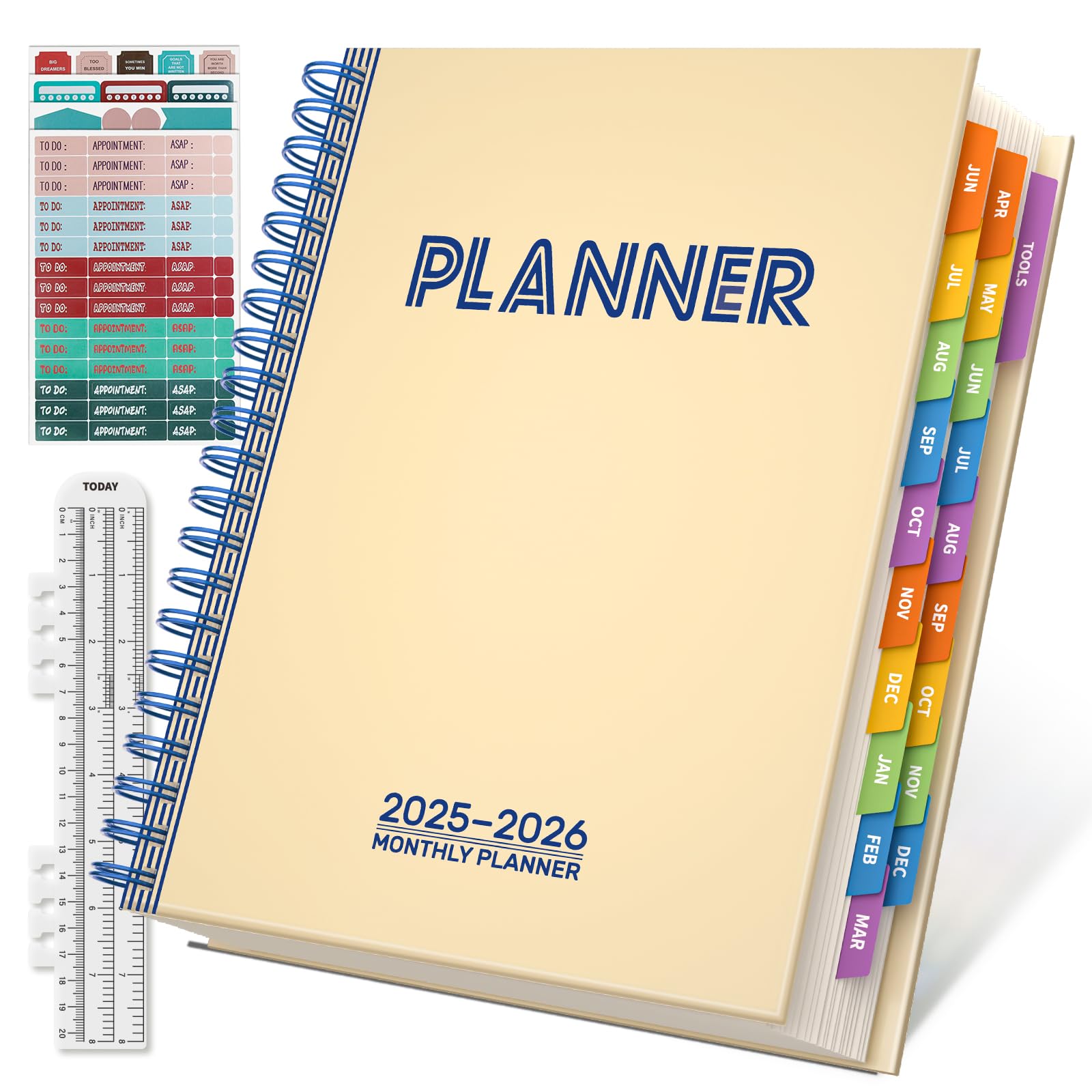 Planer akademicki 2025-2026, 8,5 × 11 miesięcy, kalendarz dzienny z trackerem nawyków dla kobiet i mężczyzn, rok szkolny od czerwca 2025 do grudnia 2026 - beżowy