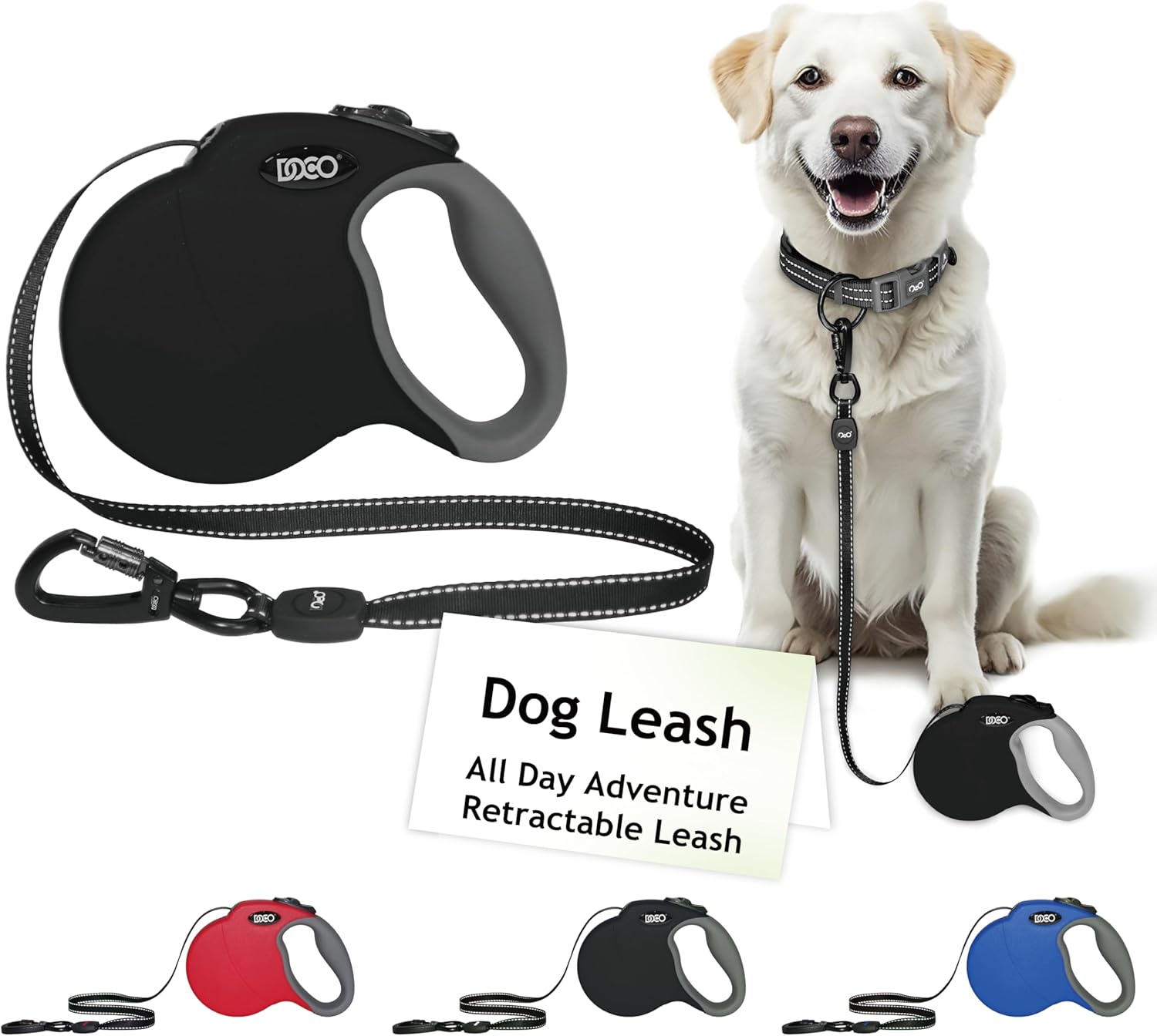 DOCO Dog Leash for Small Dogs - Reflective Rope Lead w/Soft Silicone Grip, Click & Lock Snap Lightweight Leash Dog Leashes, Durable for Walking & Running - Black, Width - 3/8”, Length - 4FT