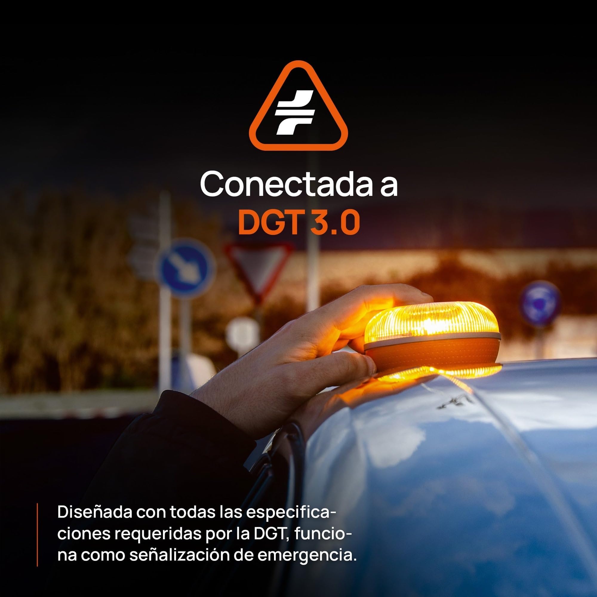 FlashLED SOS Luz de Emergencia para coche homologada, Baliza V16 Conectada Obligatoria DGT 2026, SIM y servicio hasta 2038, Cobertura profunda y Geolocalización