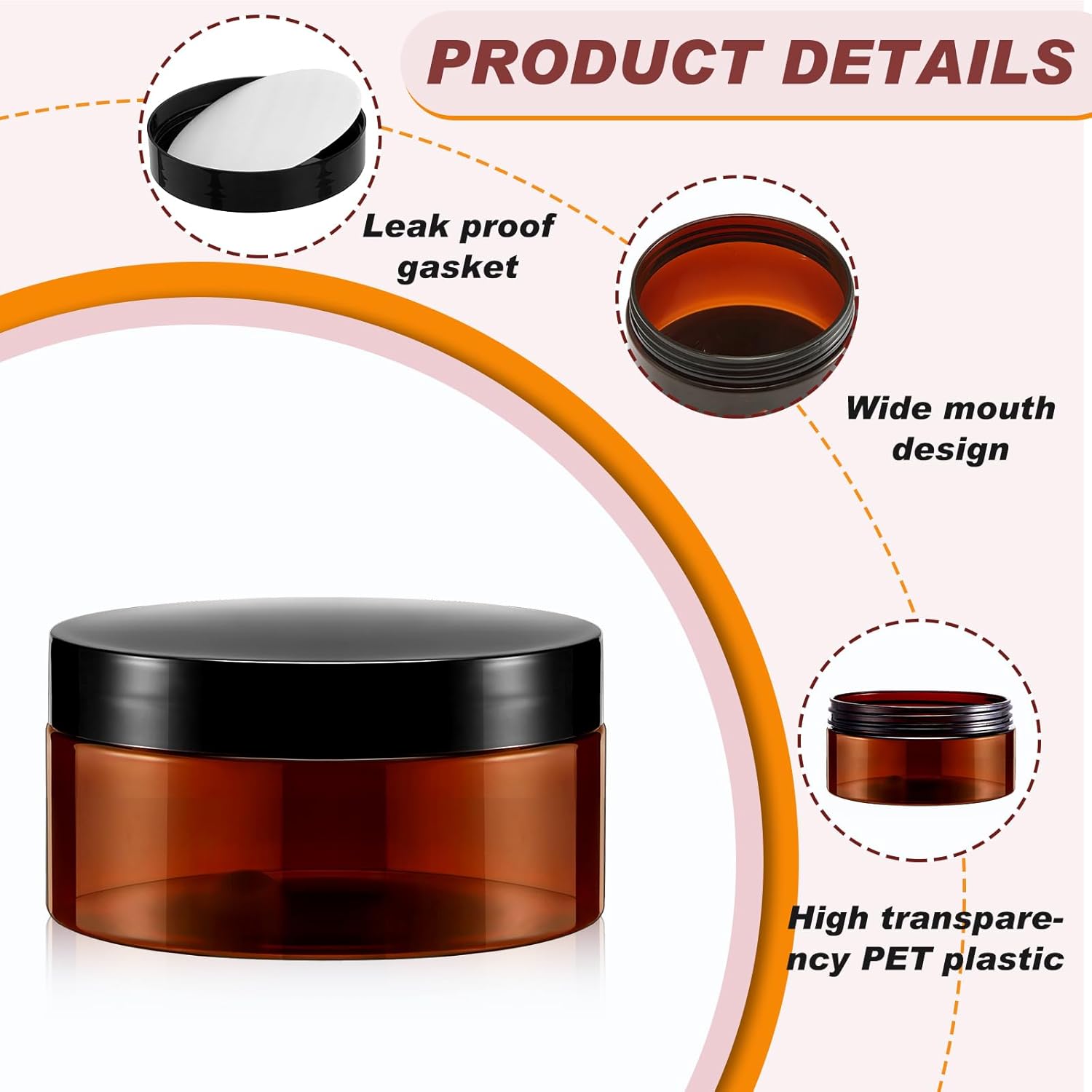 48 Pack 4 oz Amber Plastic Jars with Lids & Labels, 4 Ounce Pet Leakproof Wide Mouth Cosmetic Containers for Body Butter, Slime, Cream, DIY Skincare, Lotion, Ointments, Bulk Travel Storage Jars