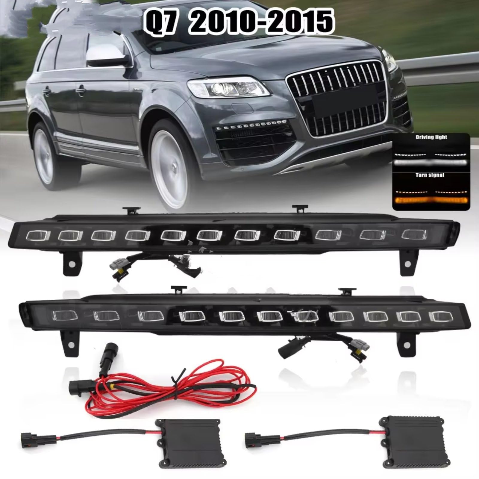 Luci Diurne Auto Per Q7 2010-2015 Funzione Indicatore Direzione Giallo Dinamico Auto DRL Lampadina Fendinebbia Impermeabile Luce Marcia Diurna LED Fari Paraurti Anteriore