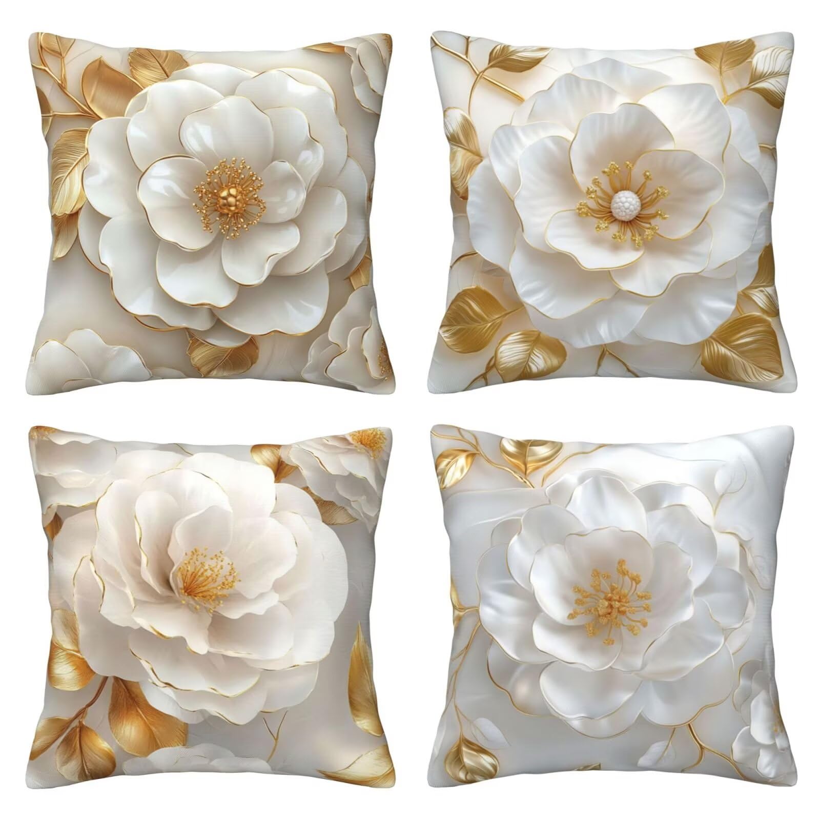 Housses de coussin en velours haut de gamme à motif fleurs blanches 60x60