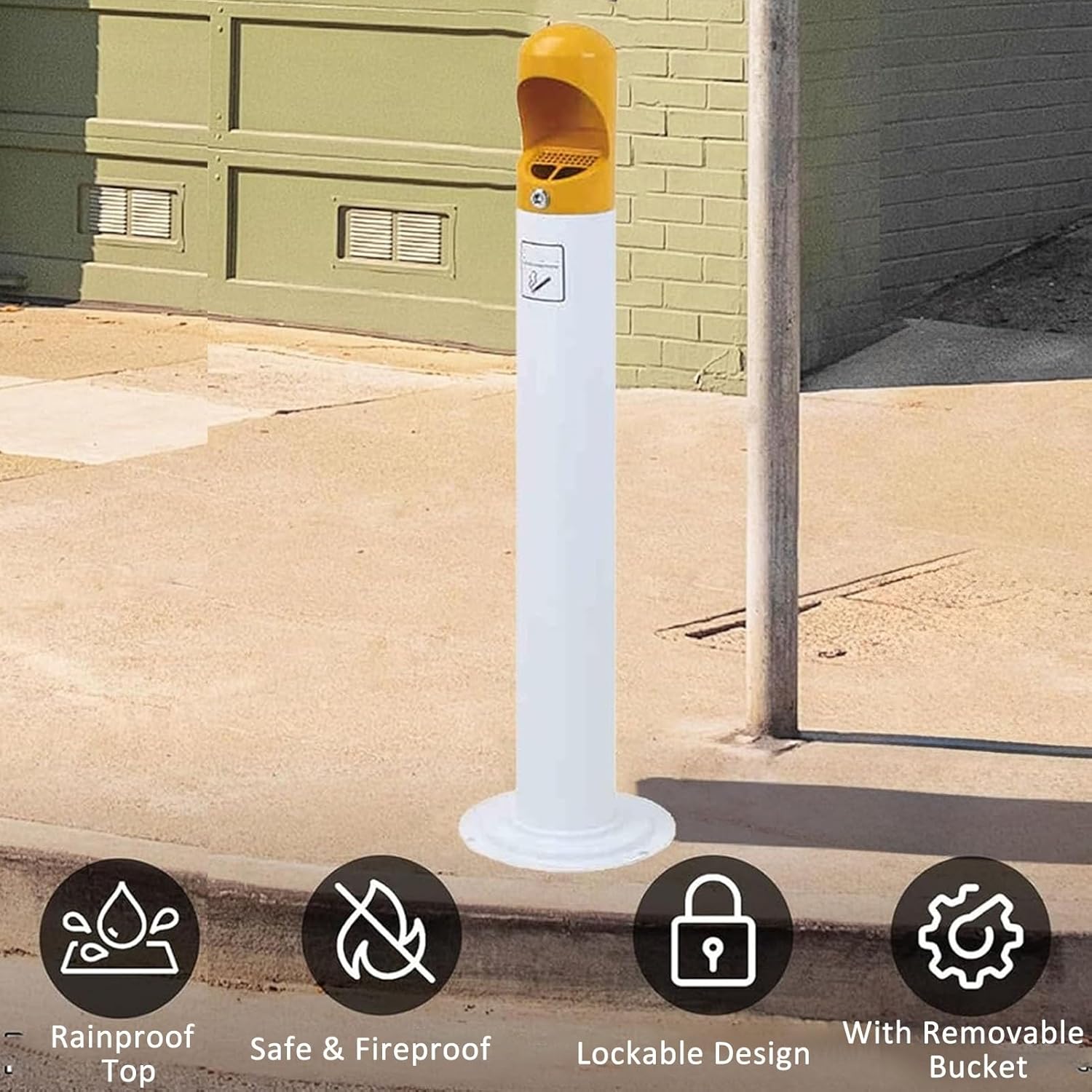 JKGHK Standing Cigarette Disposal, Cylindrical Floor-Standing Ashtray with Lid, Outdoor Freestanding Vertical Cigarette Butt Container, for Public Smoking Areas(Gray)