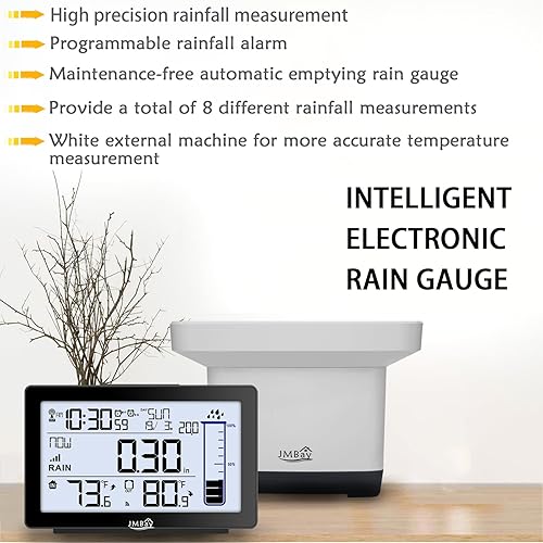 Miniatura 2 de Pluviómetro digital inalámbrico con termómetro, recolector de lluvia de vaciado automático para monitoreo de precipitación, de alta precisión, para
