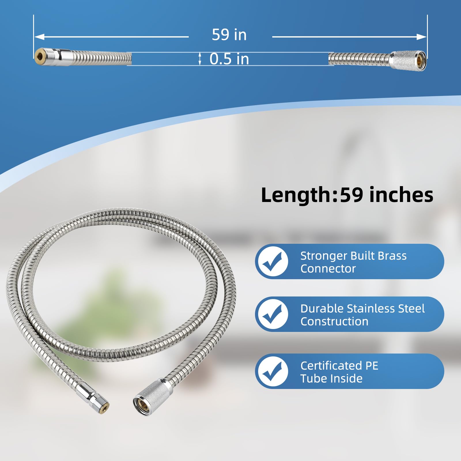 46092000 Tuyau de pulvérisation extractible pour robinets de cuisine Grohe - 140 cm - Tuyau de rechange pour robinet de cuisine Alira et Ladylux et Euro Plus - Finition chromée