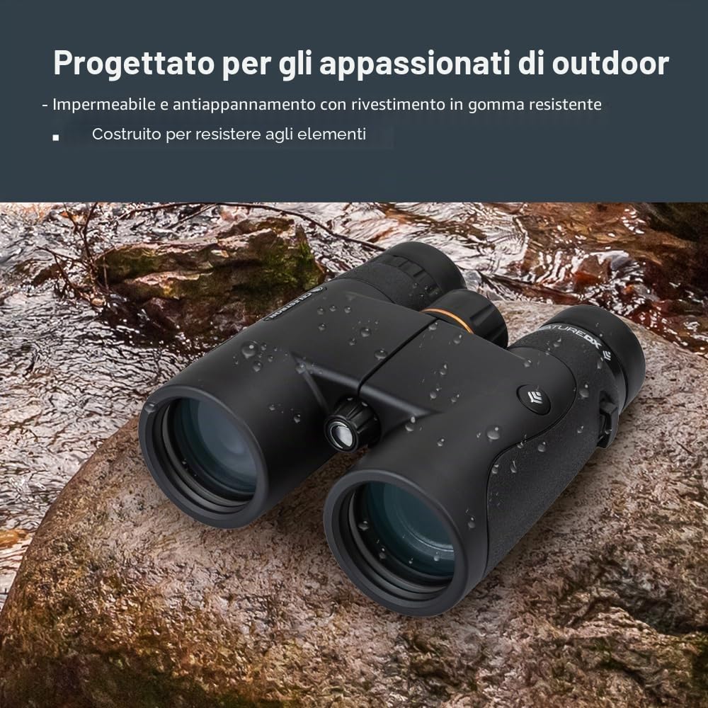 Celestron 72322 Nature DX 8x42 binocoli per esterni e birdwatching, completamente multistrato con prismi BaK-4, rinforzato in gomma, resistente ad acqua e nebbia