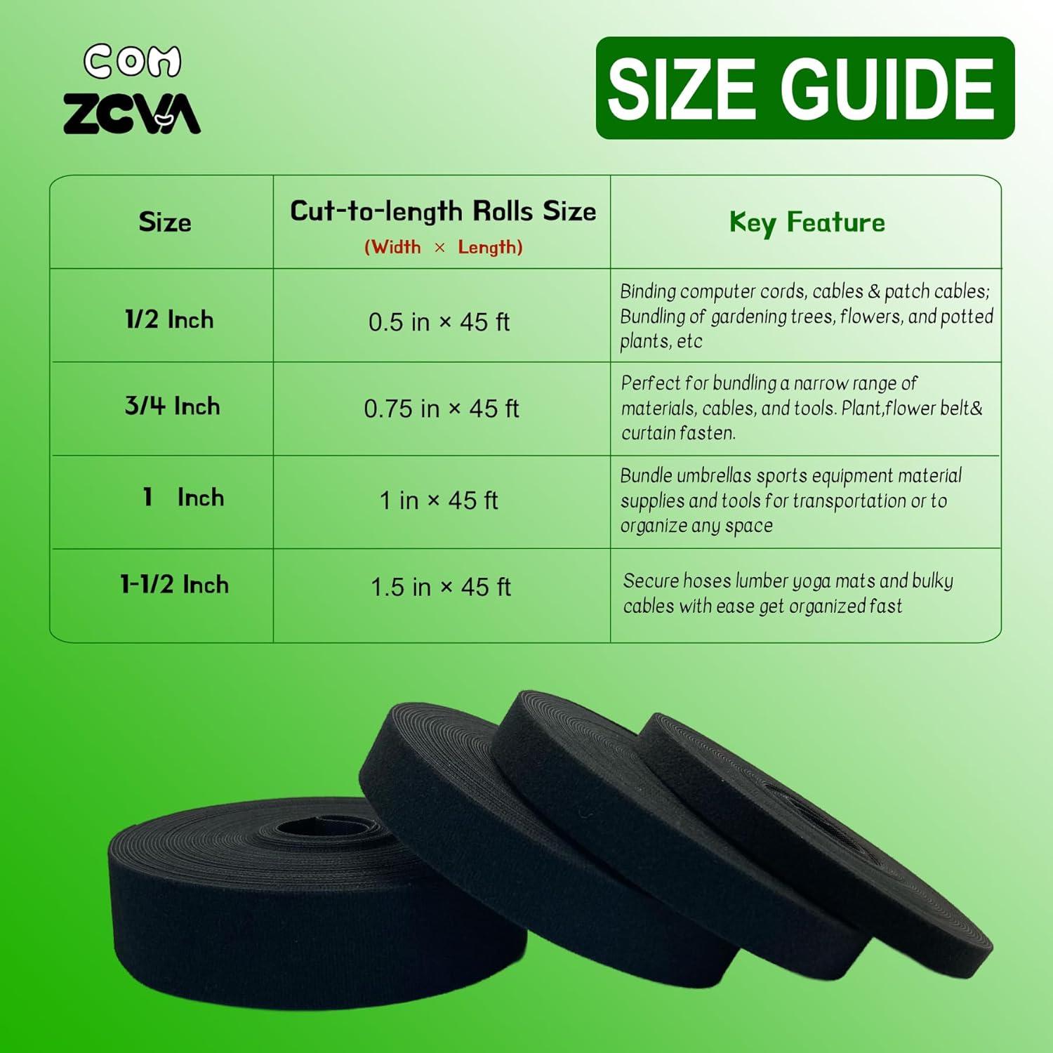 3/4 in x 45ft Hook Loop Cable Ties -Cut to Length,Reusable,Cable Straps Double-Sided Self Gripping Fastener -Plant,flower belt& curtain fasten(3/4inch)