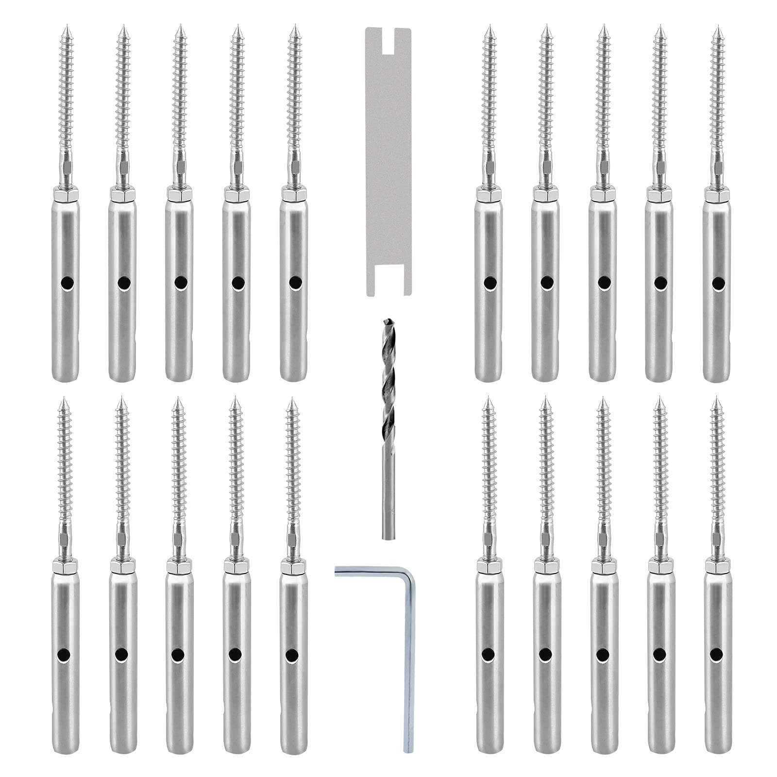 TooTaci 20 Stück T316 Edelstahl Seilspanner Spannschraube, Drahtspanner Spannschloss, 3mm Drahtseil Spanner Zaunspanner für Geländer,Vorhang, Gardinenseilsystem spannsystem