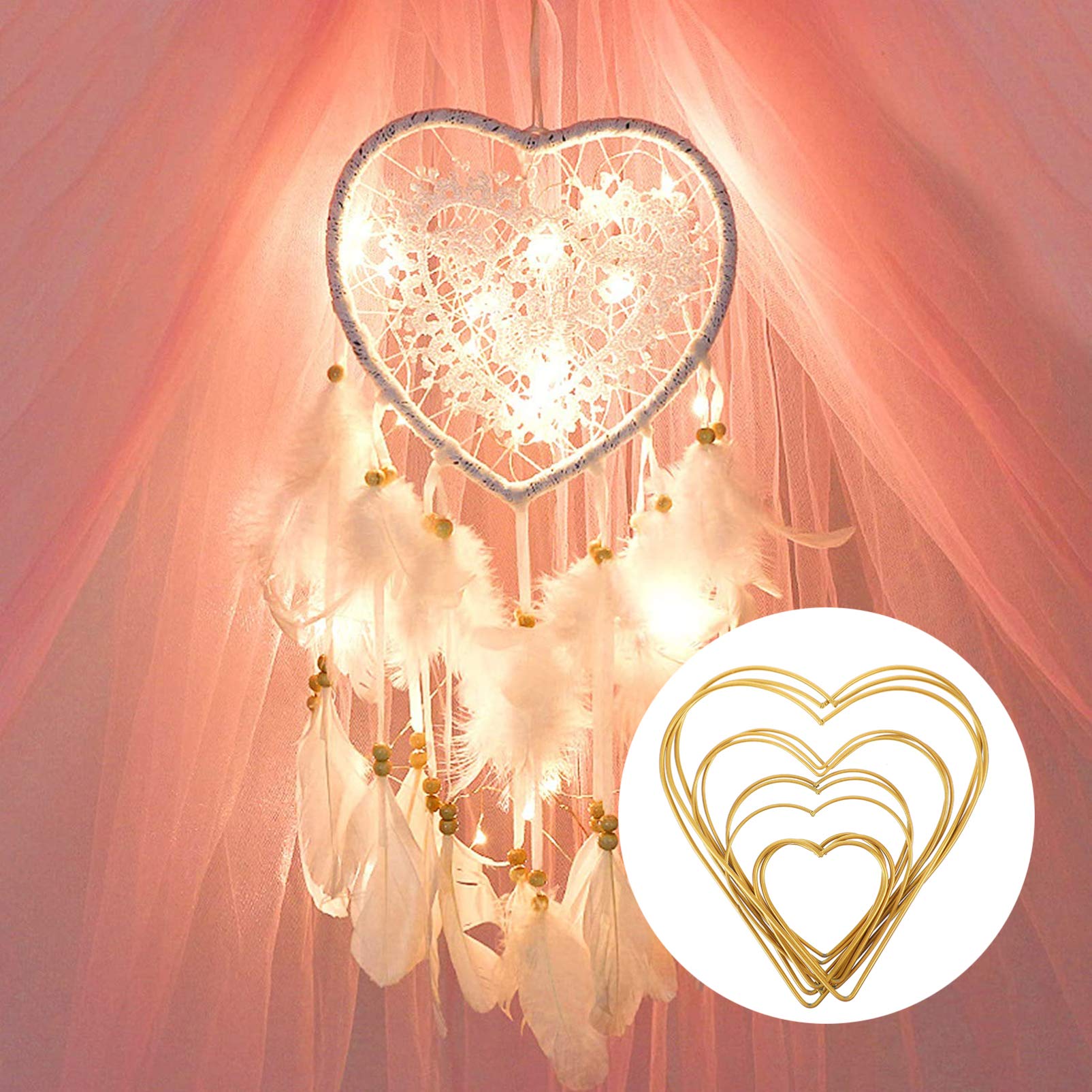 FOMIYES Heart Wreath Frame 12pcs Heart Metal Dream Catcher Rings Heart Shaped Dreamcatcher Rings Heart Macrame Hoop Rings for Valentines Day Wedding DIY Crafts Golden Heart Metal Wreath