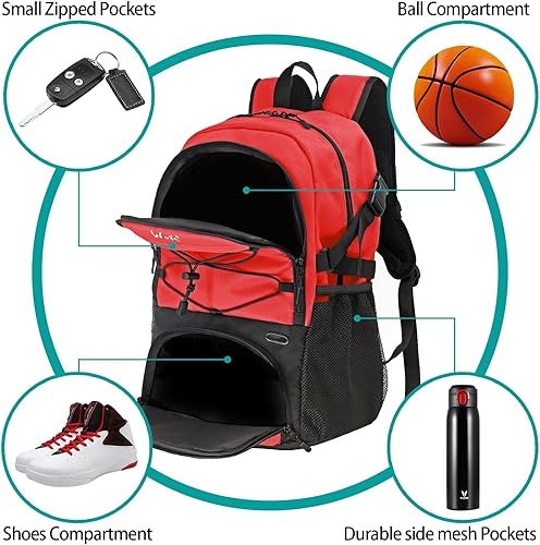 Miniatura 4 de WOLT - Mochila de baloncesto grande con compartimento separado para pelota y zapatos, ideal para baloncesto, fútbol, gimnasio