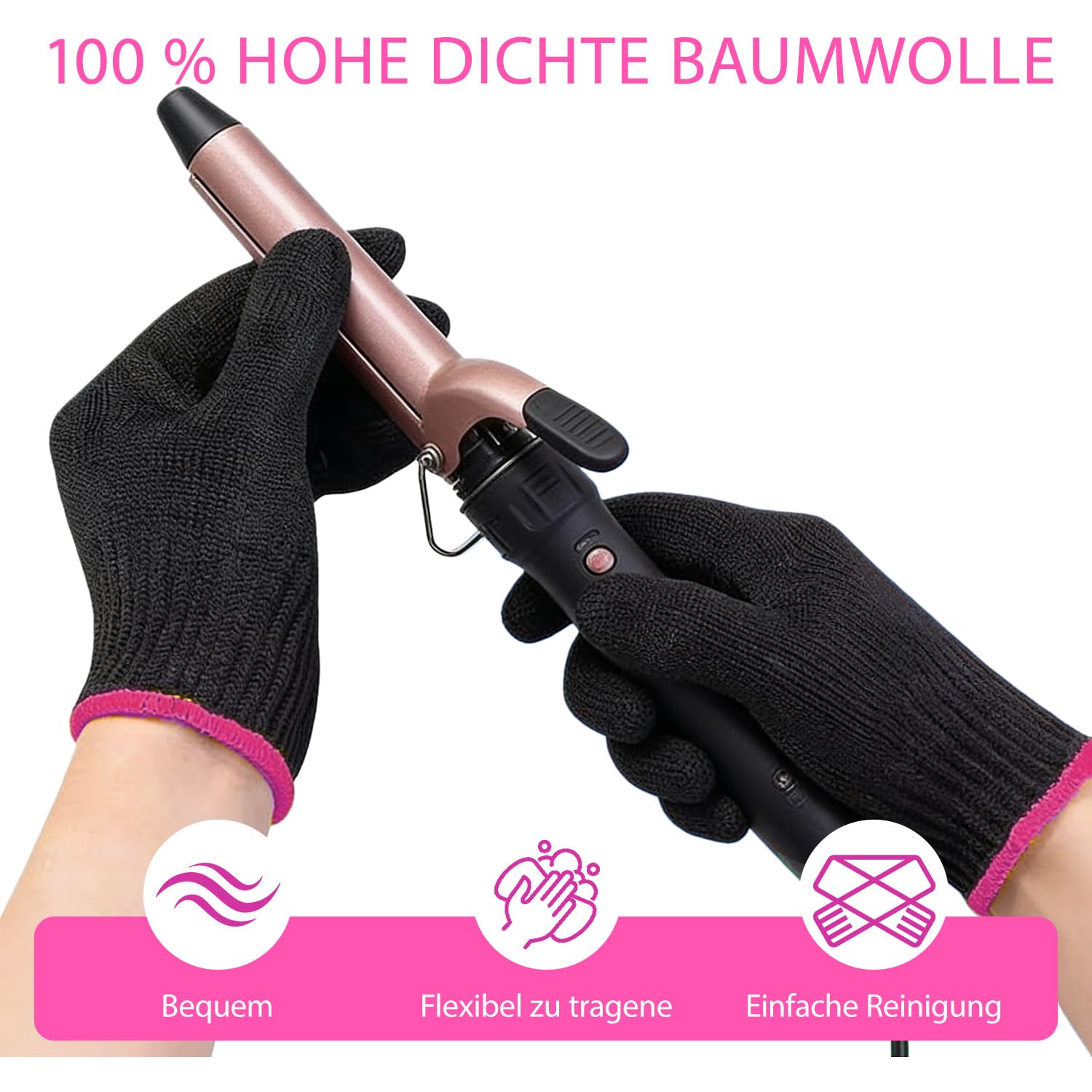2 pièces Gants de protection professionnels résistants à la chaleur Gants extensibles de protection thermique pour le coiffage avec fer à friser et permanente (rose rouge)