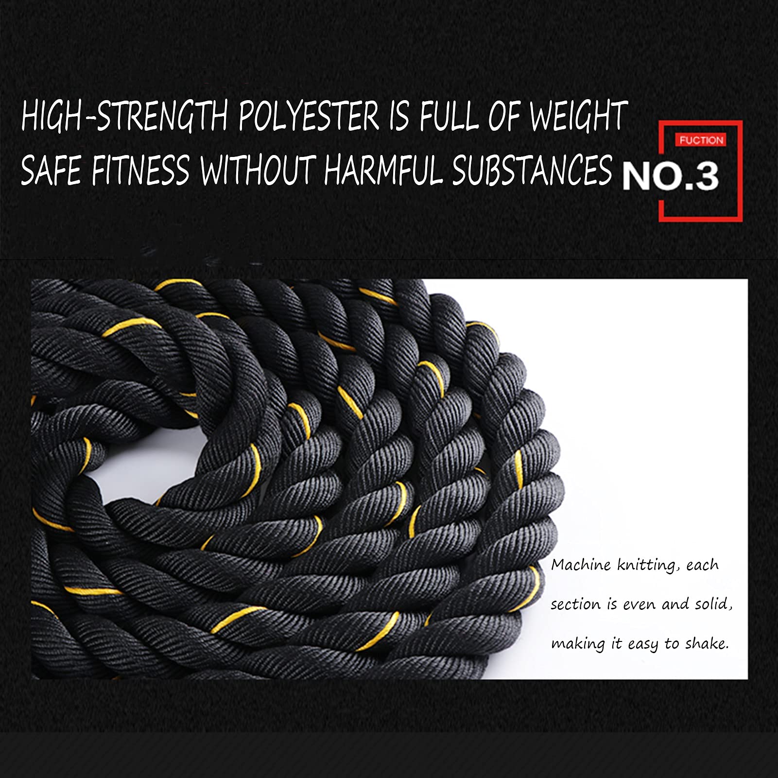 Battle Rope, 25mm Durchmesser Poly Dacron Gewichtetes Springseil, Fitness Workout Slam Seile für Damen Und Anfänger (Size : 15m)