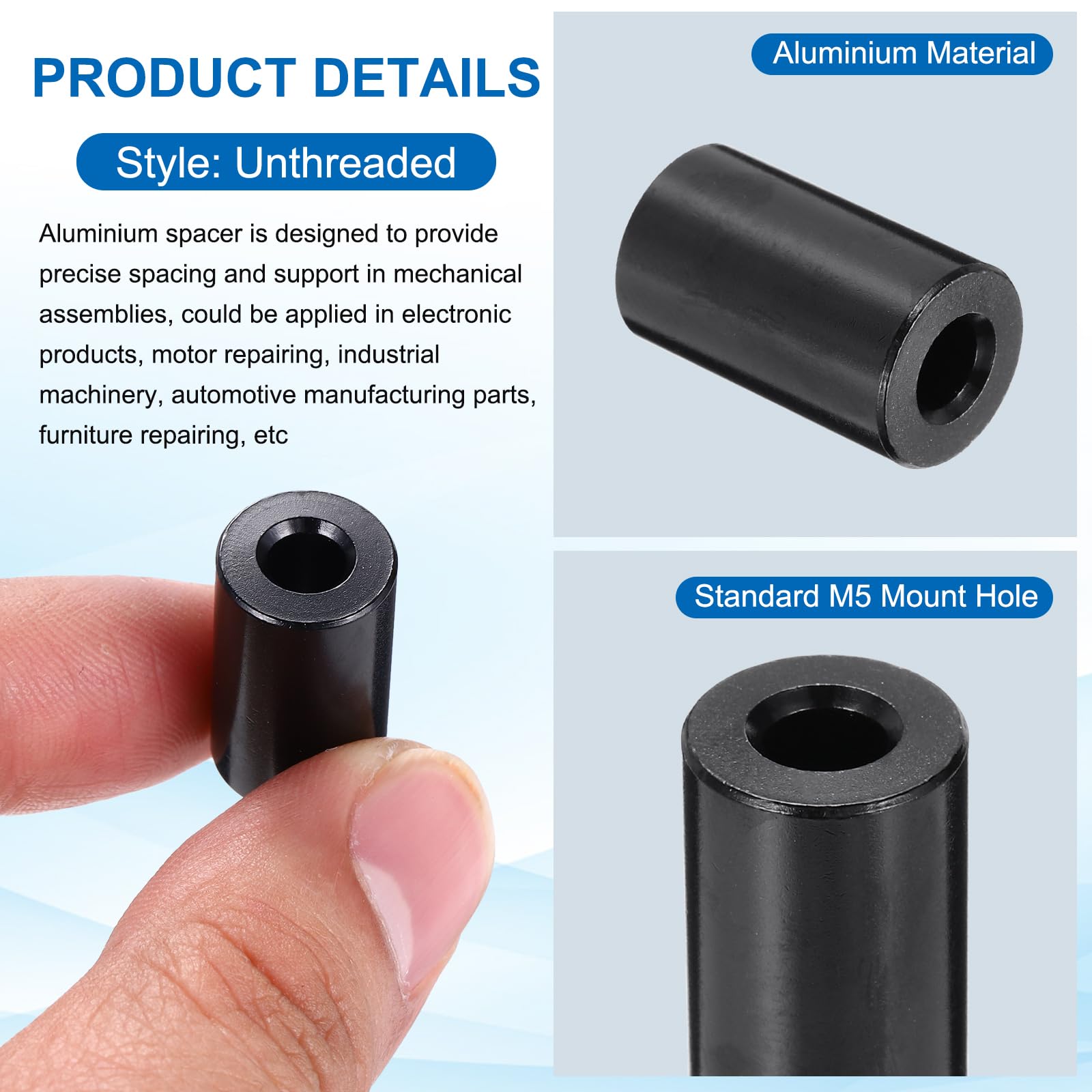 PATIKIL 4pcs M5 Aluminium Spacers, 3/16" ID x 1/2" OD Round Standoff Spacer - Image 3