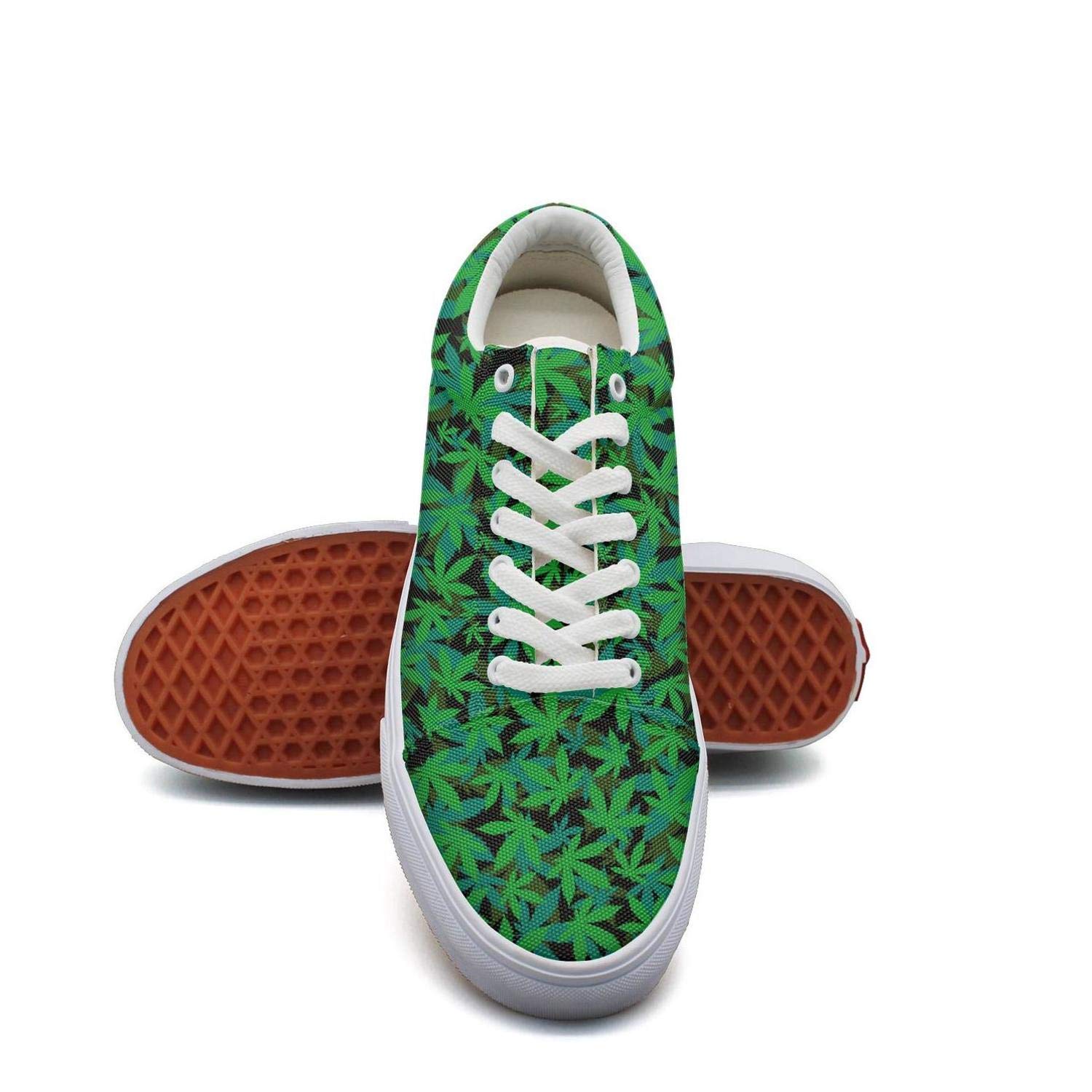 fvnoui WomanGreen Cannabis Sticker Canvas Shoes Low-Cut Straps Comfortable Round Sneakers Suitable for Walking
