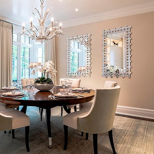 Miniatura 6 de Espejo grande para sala de estar, 36 x 24 pulgadas, moderno espejo decorativo con borde biselado, espejo rectangular sin marco para baño, comedor,
