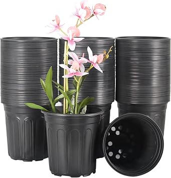 HECTOLIFE 100-Pack 1 Gallon Black Flexible Flower Plant Nursery Pots