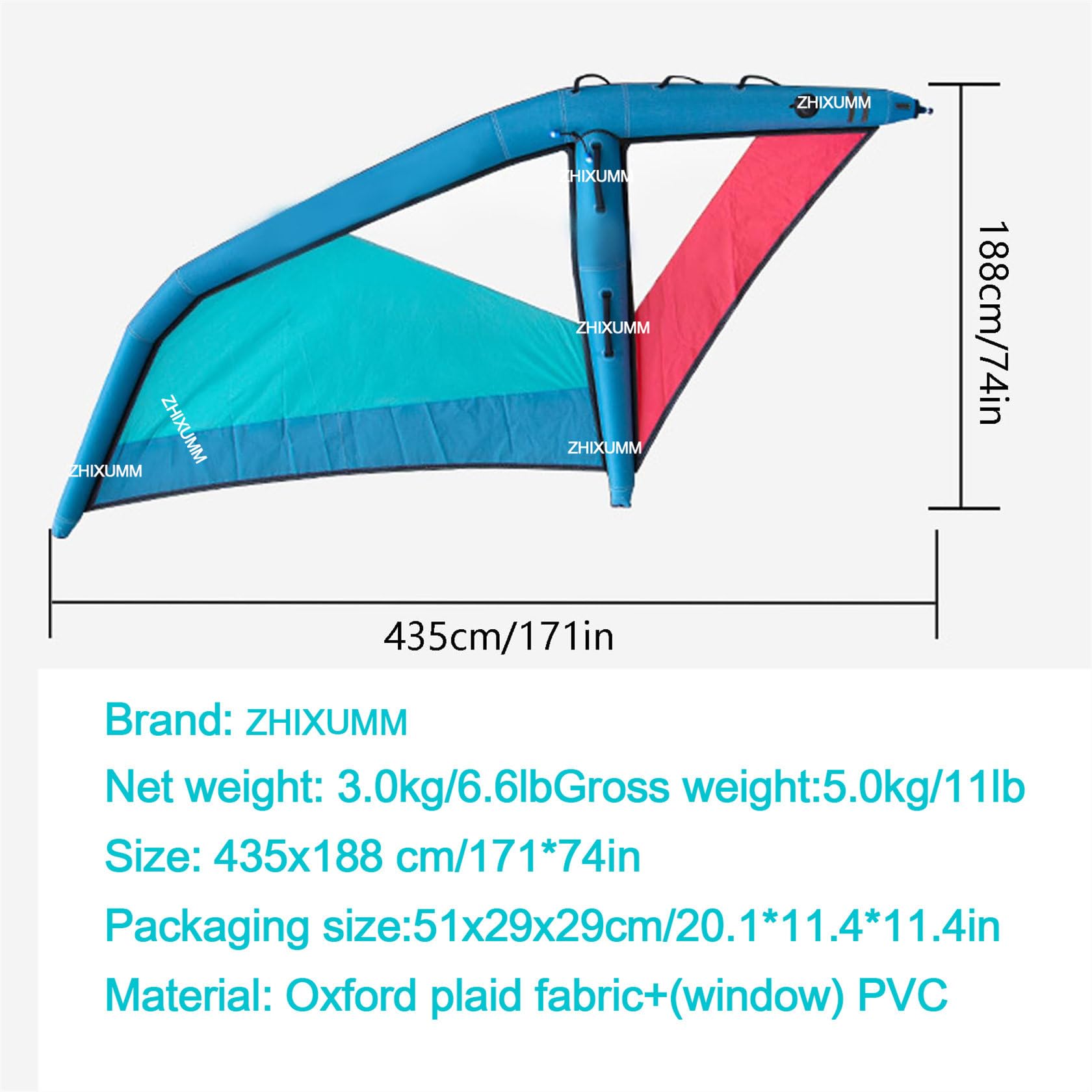 Sup Professional Inflatable Paddle Board, Inflatable Sail Professional, 435 X 188 Cm Windsurfing Kites, Oxford Cloth + Pvc Niebieskie I Czerwone SkrzydłO Dmuchane, 360° Obrotowa Podstawa