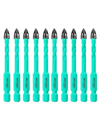 Masonry Concrete Drill Bits - 10pcs 1/4Inch 6mm Carbide Drill Bits Tip for Wood, Plastic, Masonry, Ceramic Tile, Concrete, Marble, Quick Change Hex Shank