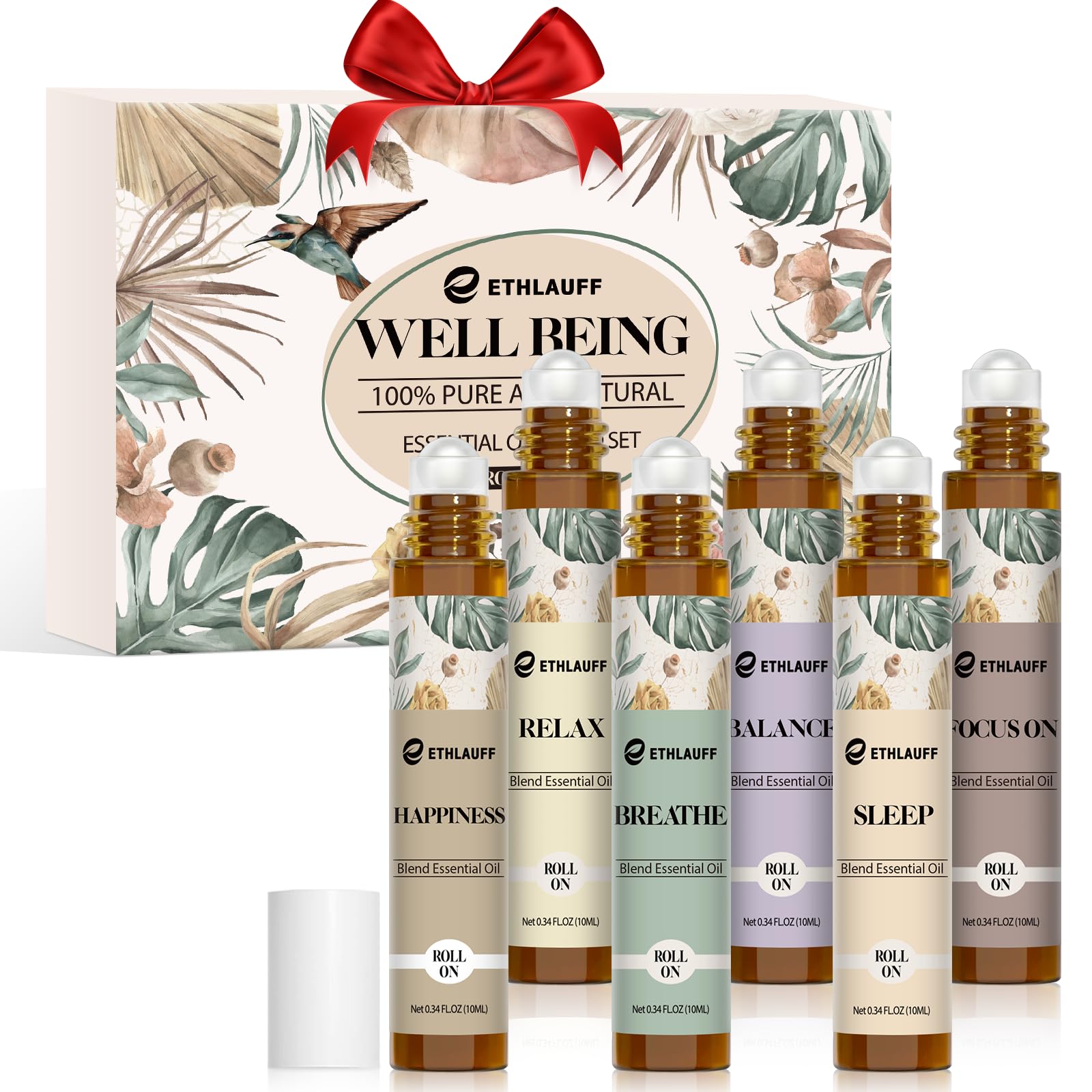 Essential Oils Roll On Set 6 Pack - (Relax, Sleep, Balance,Breathe, Focus on, Happiness) Aromatherapy Oil with Roller Ball, Essential Oils Blends for Skin - Relaxation Gift for Women and Men