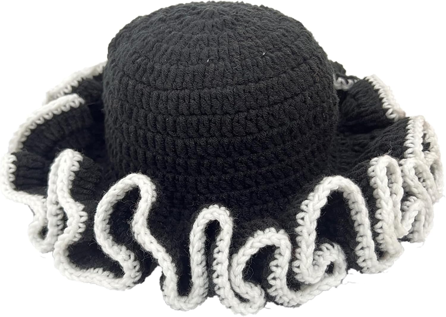 Handmade Crochet Hat Cute Bucket Hat for Women Boho Multicolor Ruffle Brim Crochet Knit Bucket Hat