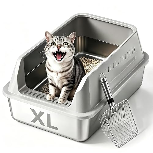 XL Enclosed Stainless Steel Cat Litter Box with Lid, Extra