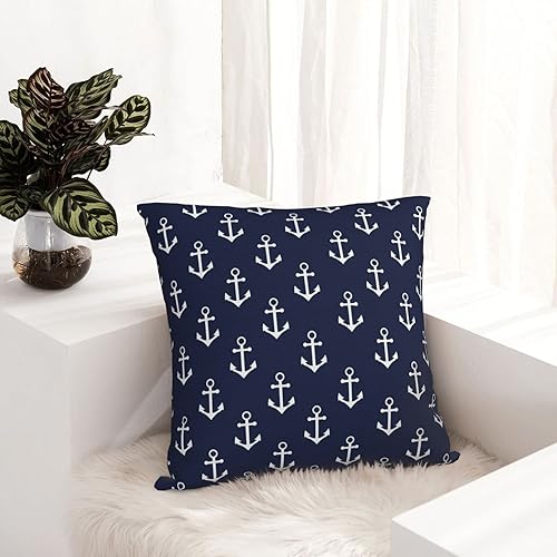Miniatura 6 de Fundas de almohada con patrón de ancla náutica azul marino, fundas de almohada decorativas de 18 x 18 pulgadas, funda de almohada para decoración de