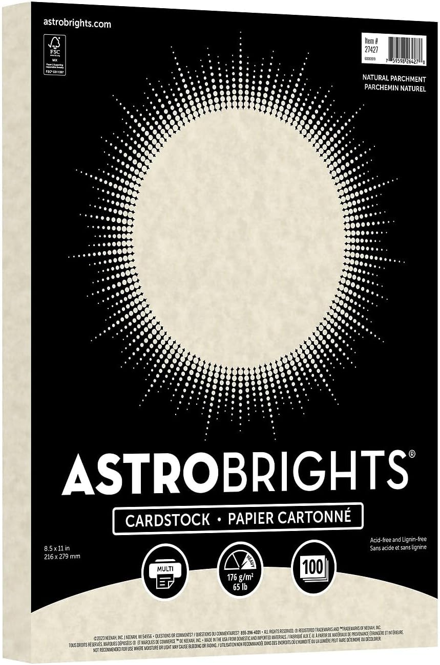 Specialty Parchment Cardstock, 8.5" x 11", 65 lb/176 gsm, Natural (Ivory), 100 Sheets (27427-01)