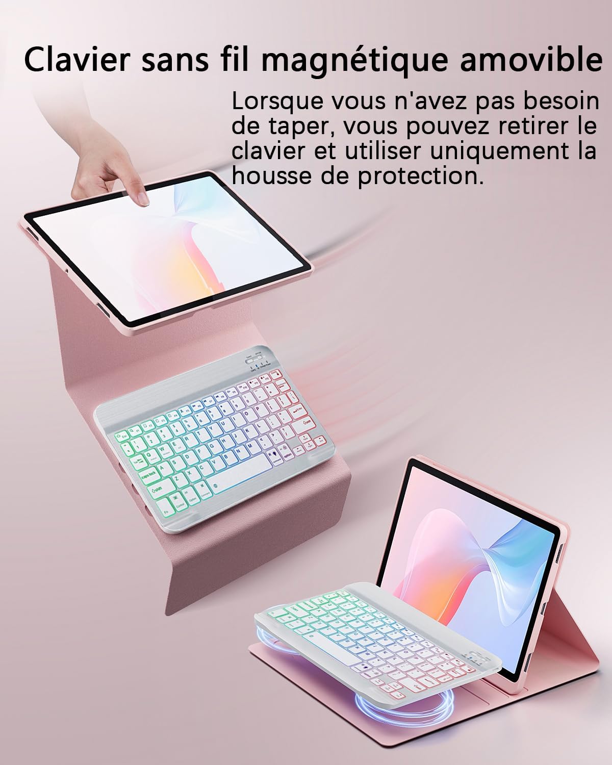 pour Xiaomi Redmi Pad 2 (2025) 11 Pouces/Xiaomi Redmi Pad SE (2023) 11 Pouces Coque Étui avec Bluetooth sans Fil Français (AZERTY) Clavier Rétroéclairé Et Souris Protection Backlight Keyboard Case