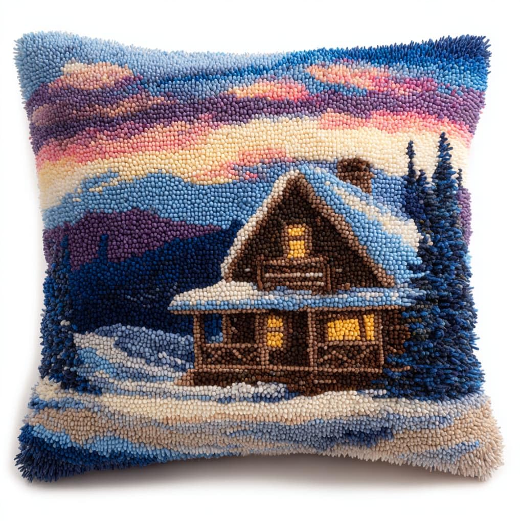 Axiangzik Houses In Snow 43X43cm Latch Hook Cushion Making Kit,