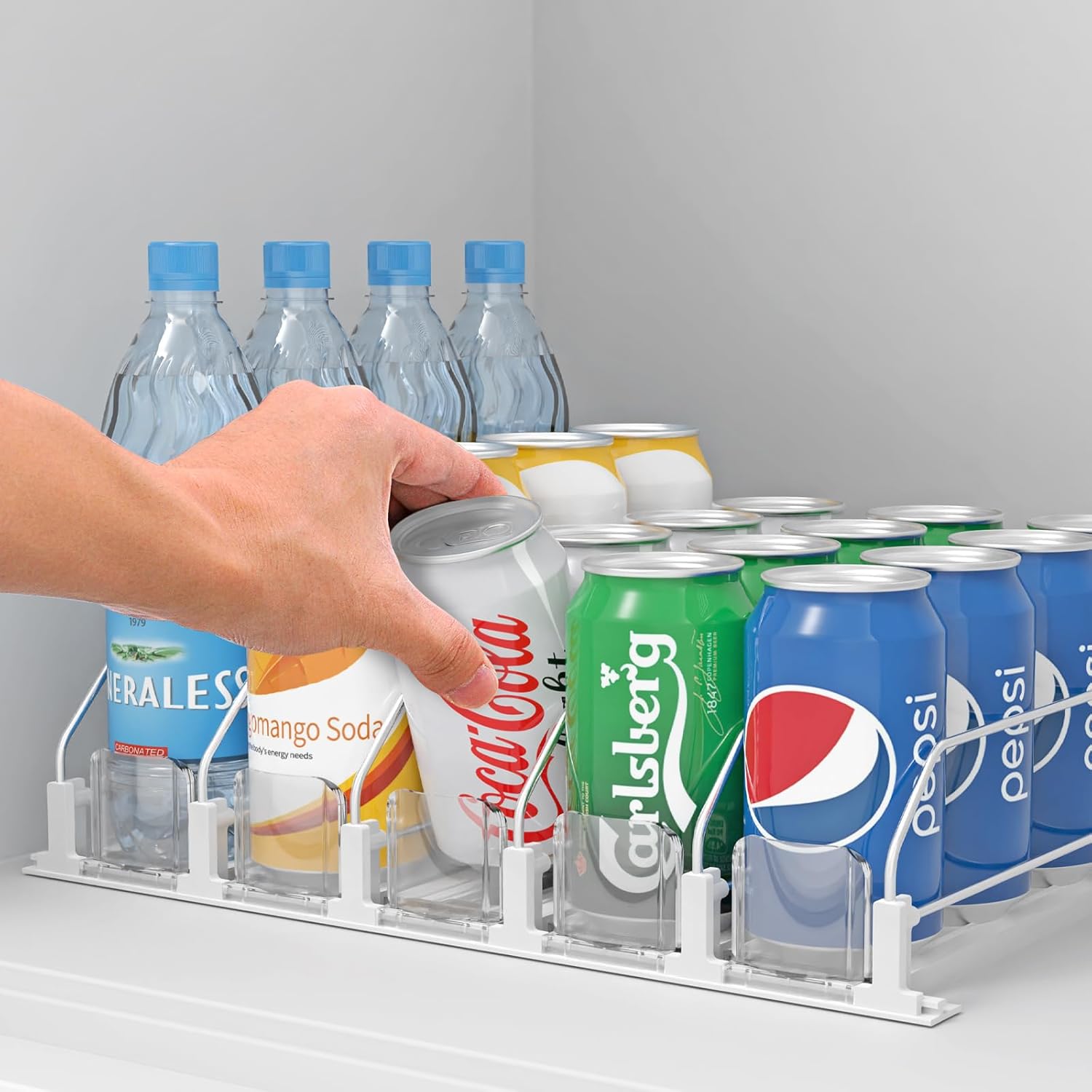 Drink Organizer for Fridge, Self-Pushing Soda Can Dispenser for Refrigerator with Automatic Pusher Glide, Width Adjustable Drink Organizer for Fridge, Soda Can Organizer White 380-5 Drink Organizer for Fridge, Self-Pushing Soda Can Dispenser for Refrigerator with Automatic Pusher Glide, Width Adjustable Drink Organizer for Fridge, Soda Can Organizer White 380-5