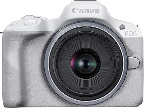 Canon Cámara de vlogging sin espejo EOS R50 (blanco) con RF-S18-1.772 in F4.5-6.3 es lente STM, 24.2 MP, video 4K, detección y seguimiento de