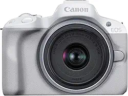 Canon Câmera EOS R50 sem espelho para vlog (branca) com RF-S18-45 mm F4.5-6.3 é lente STM, 24,2 MP, vídeo 4K, detecção de assunto e rastreamento, compacta, conexão com smartphone, criador de conteúdo
