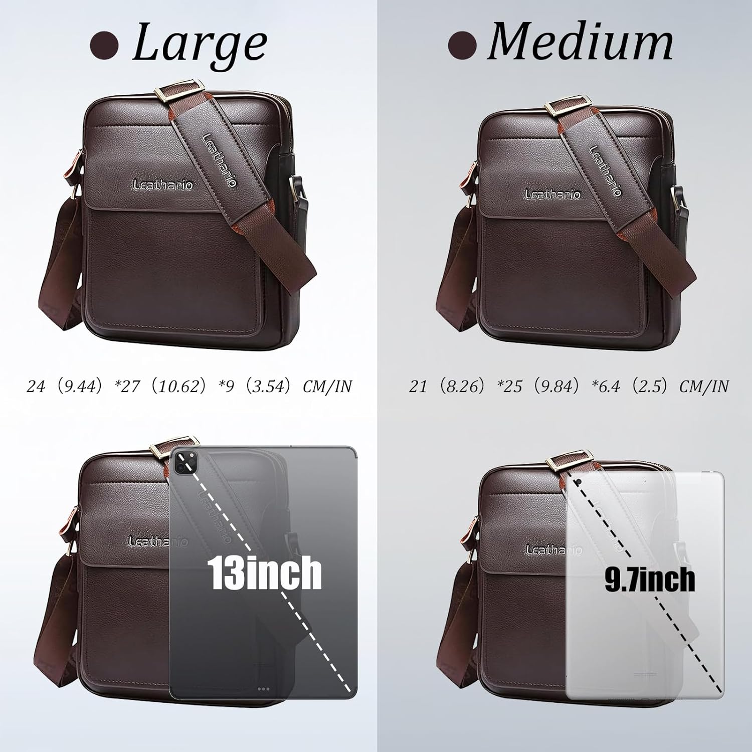 Leathario Crossbody Bag For Men Vegan Leather Shoulder Messenger Purse Sling Satchel Bag For Work Business Travel | Vegan Leather, Purse, For Work, Business, Travel - Image 3