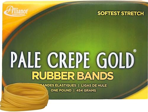Alliance Rubber 20305 - Bandas de goma color oro crepé pálido, tamaño #30, caja de 1 libra contiene aproximadamente 1770 bandas (2 x 18 pulgadas,