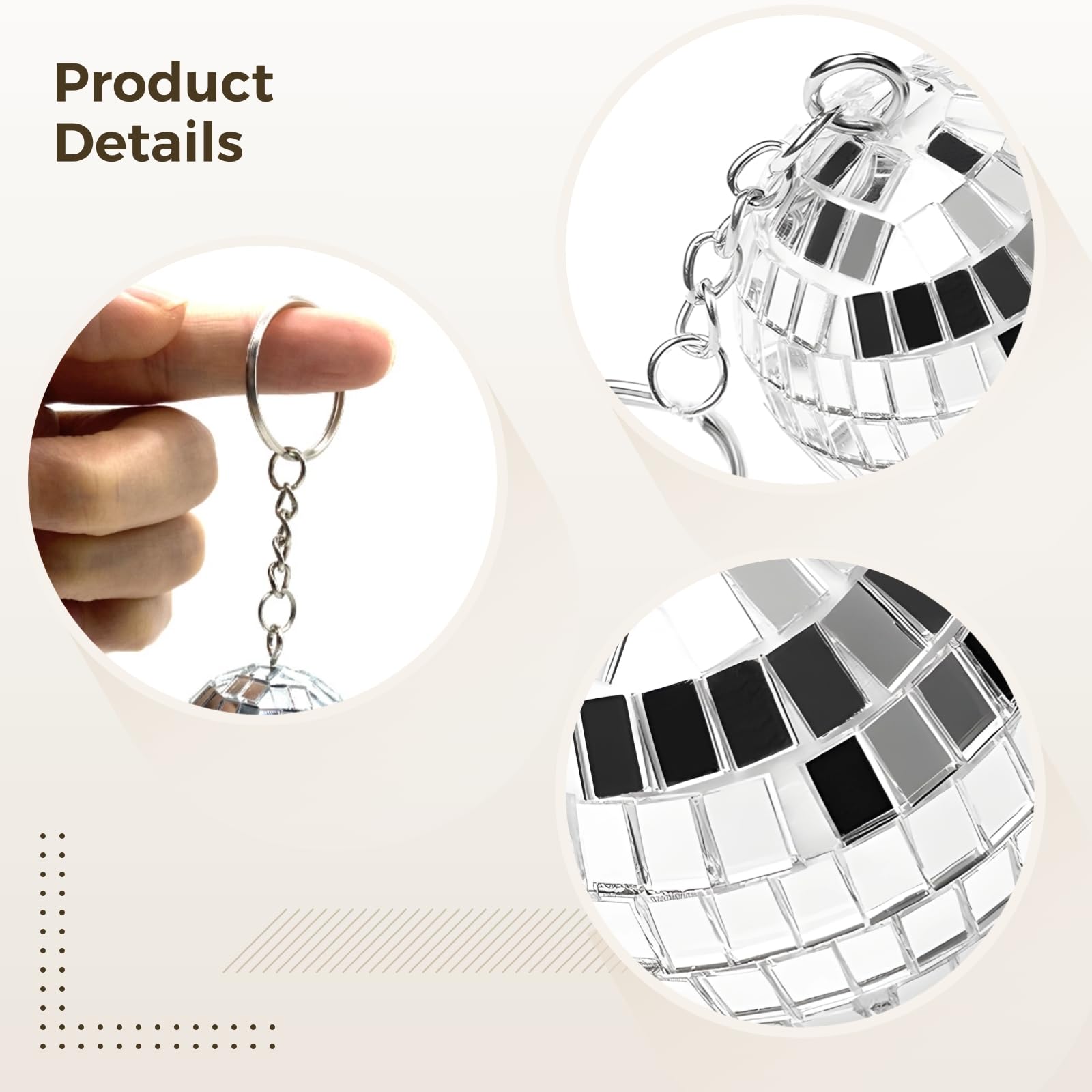 100 portachiavi a forma di mini palla da discoteca, 2 cm, effetto specchio, design a cerchio retrò, struttura in metallo e vetro, ideale per feste e regali, facile da trasportare