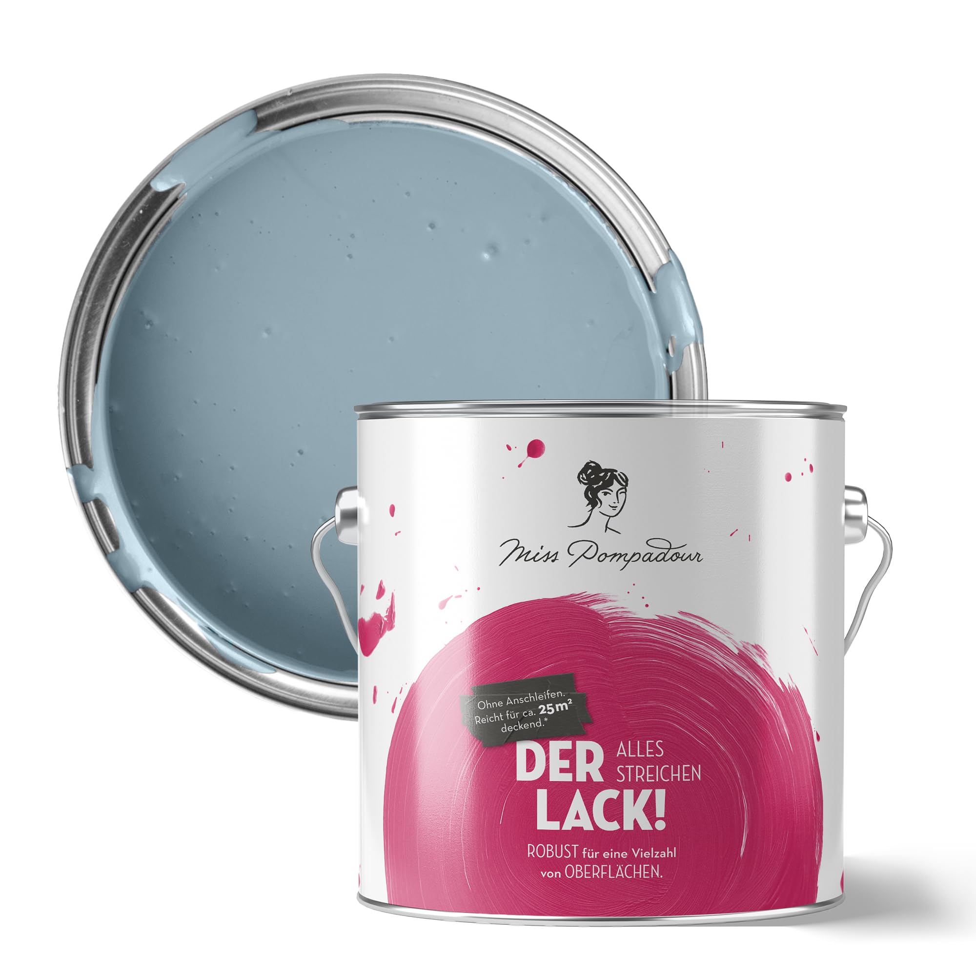 MissPompadour seidenmatte Holzfarbe Innen & Außen 2,5L Blau mit Grau, Möbelfarbe ohne Schleifen - Farbe für Holz, Metall, Kunststoff - Holzlack, Möbellack schnelltrocknend mit hoher Deckkraft