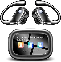 FridgeMagnets Wireless Earbuds with Touchscreen Case, Bluetooth 5.4 ANC, 5 EQ Modes, IPX7 Waterproof Sport Earbuds - Jet Black
