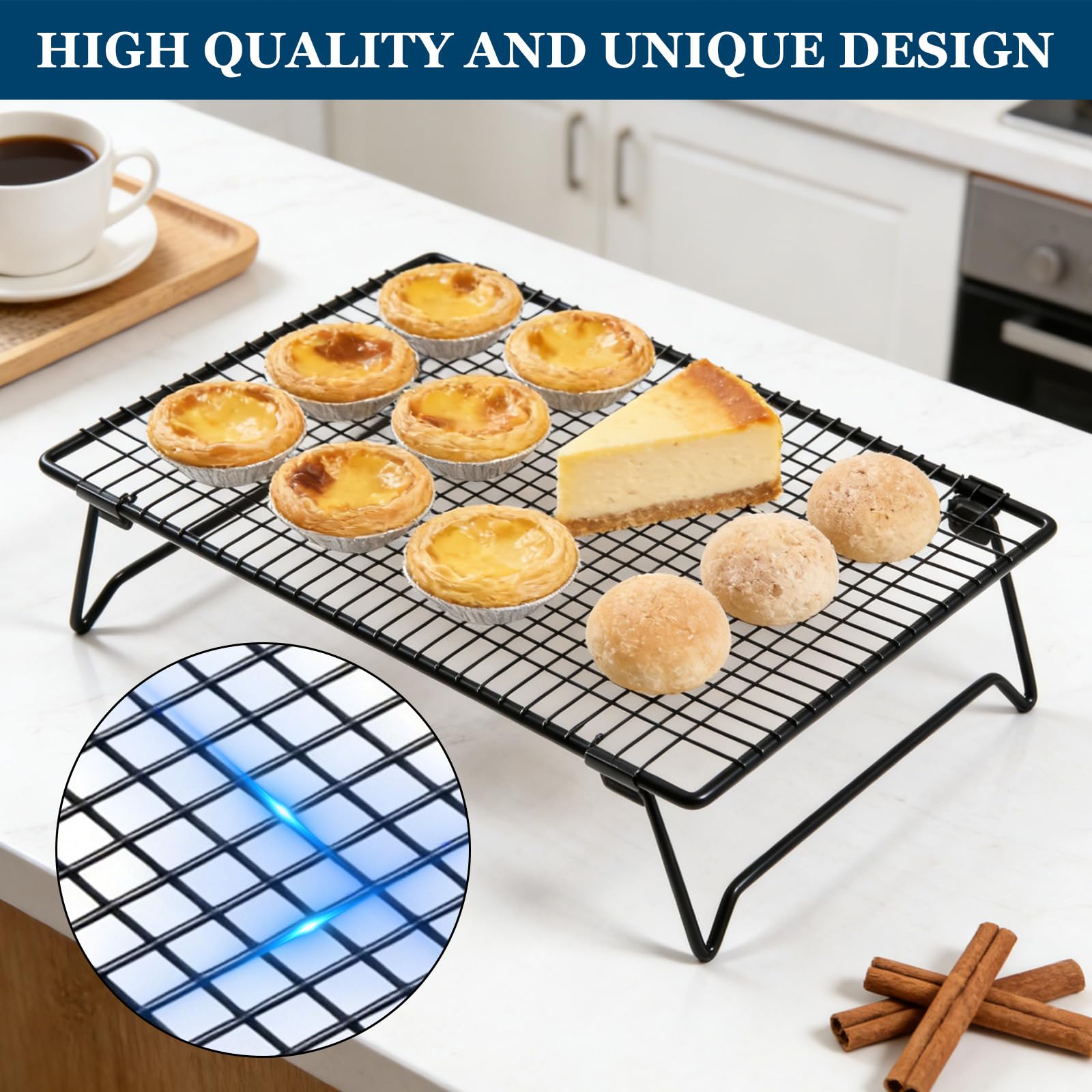 Grille de Refroidissement Patisserie 3 Niveaux Acier Carbone Antiadhésive 43x28x8cm Pliable Empilable