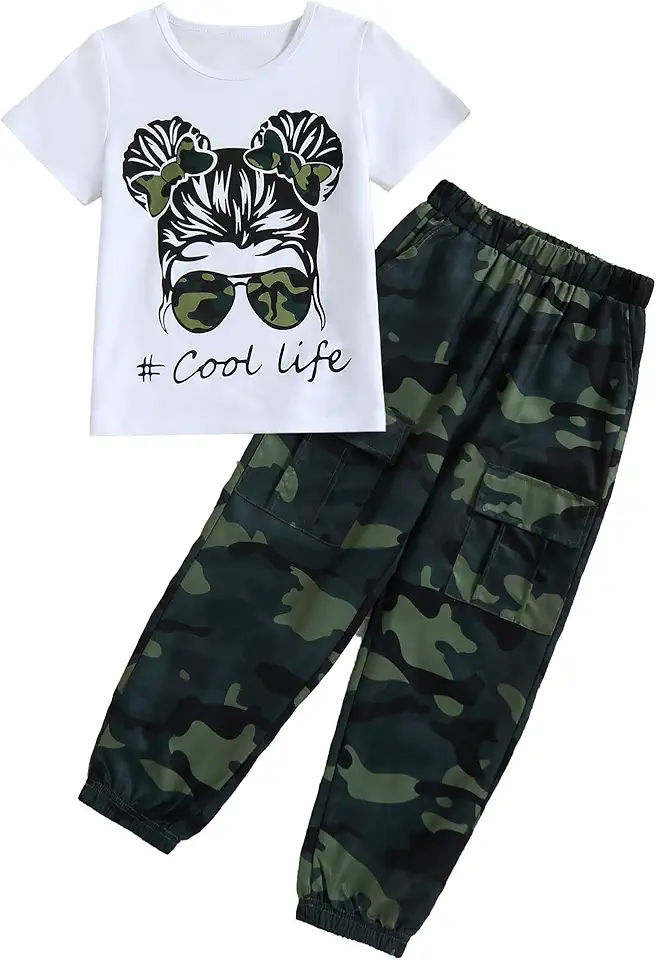 Woleroyir Girl Clothes Cute Cool Girl Tops Splicing Pants 2 Piece Girls Summer Outfits 6-14 Years