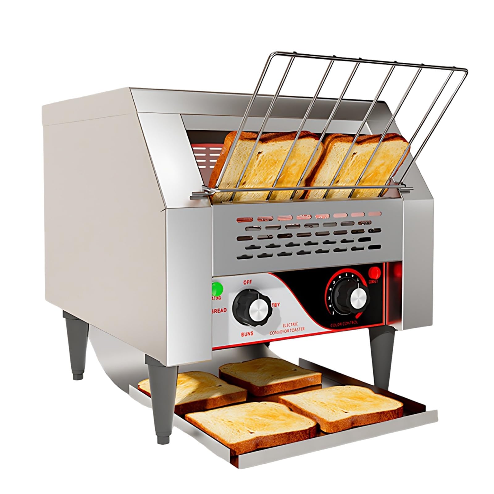 Grille-Pain à Convoyeur Commercial, 10-30 Tranches par Minute, Toaster Inox avec Sortie Avant Arrière, Équipement de Restauration Professionnel(20 Slices/Min (2200W))