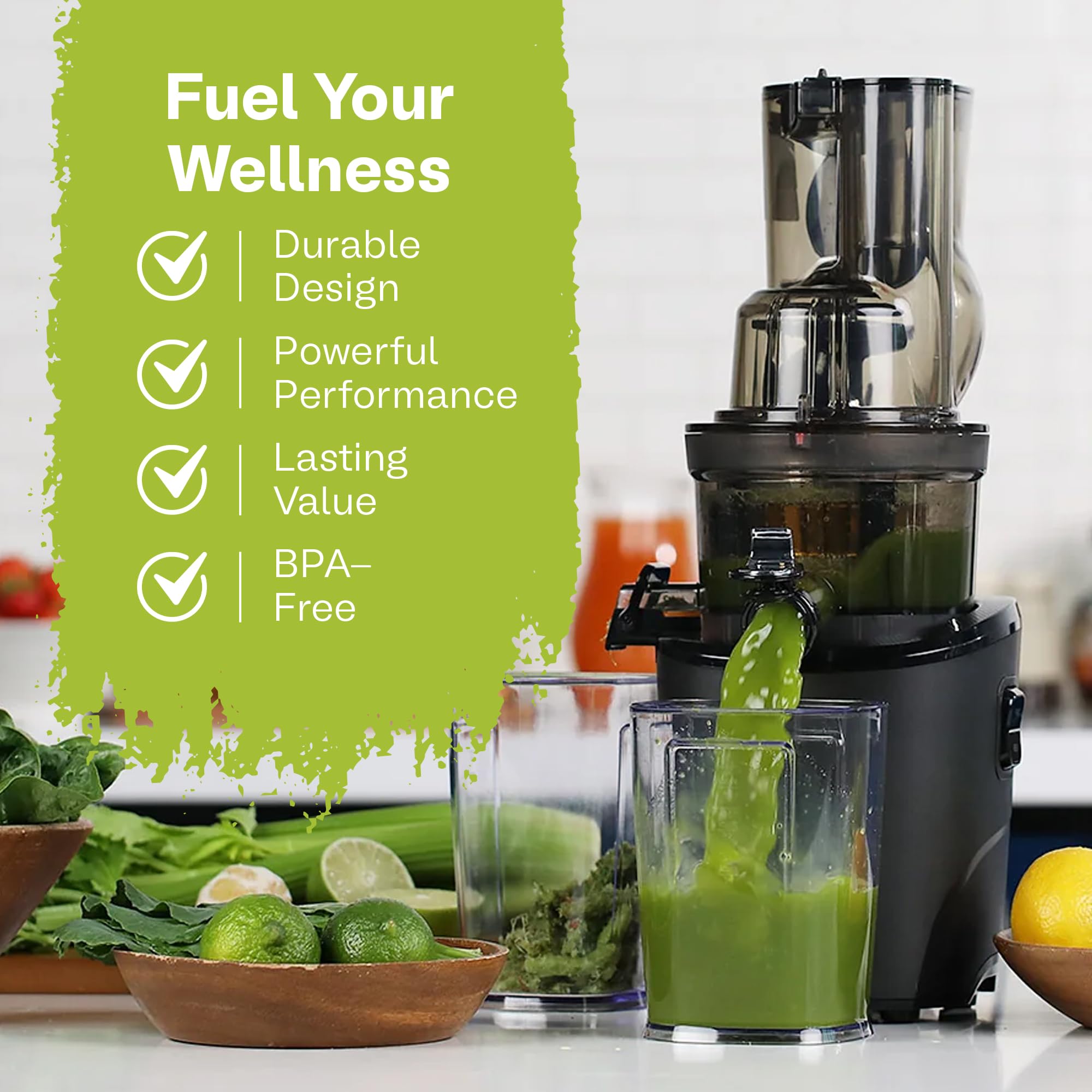 Kuvings Whole Slow Juicer REVO830 Cold Press Masticating Juicer Machine | Extra Wide 88mm & 48mm Food Chutes - Quiet Strong Motor Auto-Cut Fruits & Veggies - Smoothie Sorbet Attachment - Matt product thumbnail 6