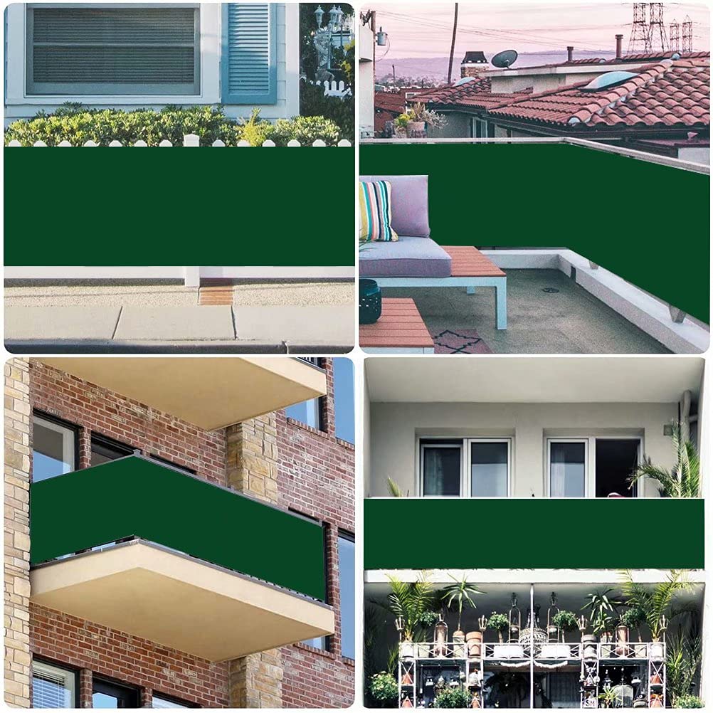 AEREY Balkon Sichtschutz 145x1000 Cm – Wind- & Sonnenschutz, Dunkelgrün, Mit Kabelbindern & Seil