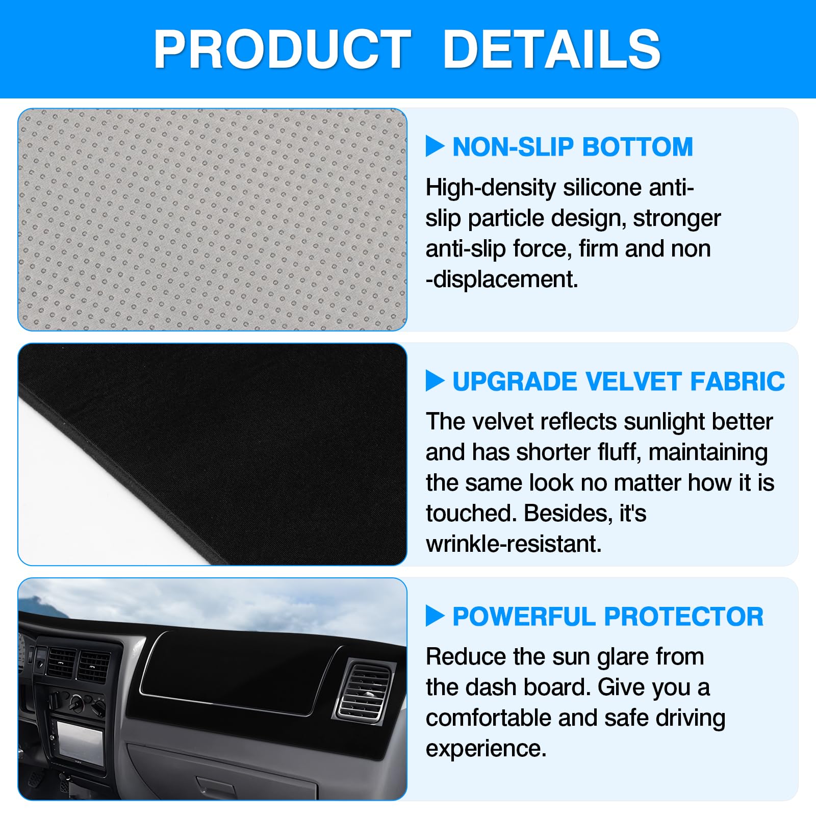 Autorder Alfombrilla de Cubierta de salpicadero para Toyota Tacoma 1998-2002 2003 2004, Accesorios para salpicadero, Protector de Rayos UV