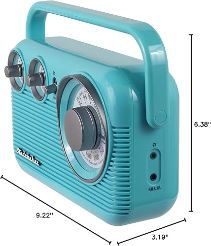 Miniatura 9 de Studebaker SB2003 Radio AM FM portátil retro  Altavoz incorporado  Alimentado por CAbatería  Cable de entrada auxiliar (paquete) (Turquesa)