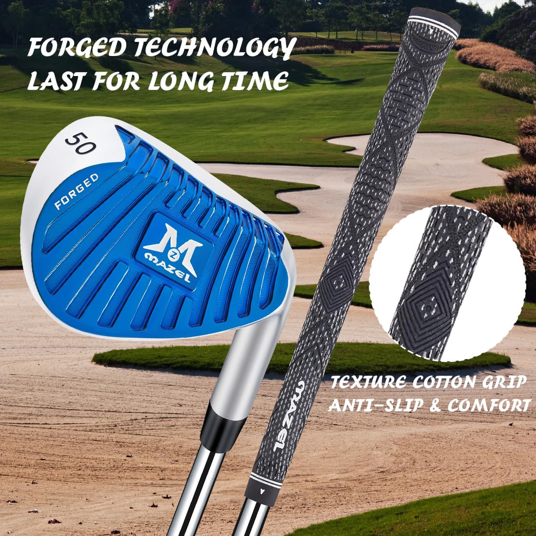MAZEL Geschmiedete Golfkeile 48 50 52 54 56 58 60 Grad Sandkeil Golfschläger für Herren Single Right Hand Stahlschaft breite Sohle CNC gefräste Rillen für mehr Backspin